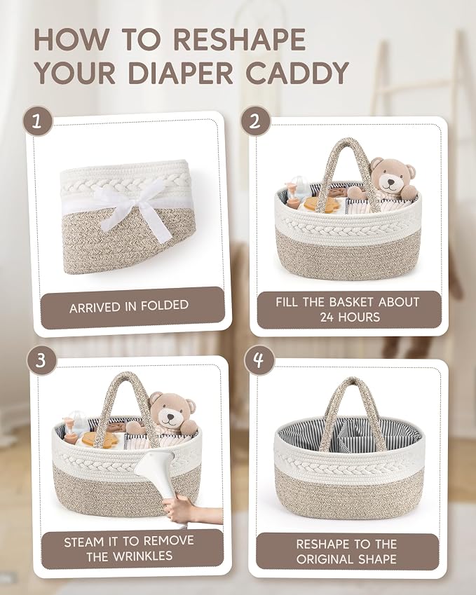 Maliton Diaper Caddy Organizer for Baby, Cotton Rope Baby Gift Basket, Portable Diaper Organizer for changing table, Nursery Storage Organizer, Shower Gifts for Newborn,baby essentials | 100% Cotton Rope Baby Caddy, Soft Yet Structured, Nursery, Car & ...
