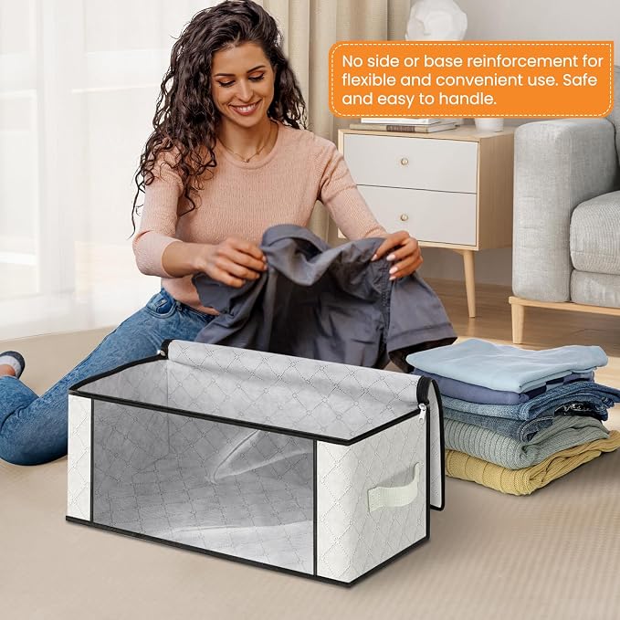 Fab totes 35L Closet Organizers and Storage, Foldable Under Bed Storage Containers, Storage bags for Organizing Bedroom, Closet, Clothing,Organization with Handle (6 Pack,Ivory)