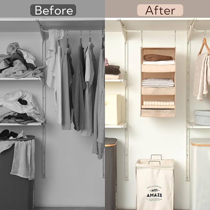 GRANNY SAYS 3-Shelf Hanging Closet Organizer, Khaki Closet Storage Hanging Shelves