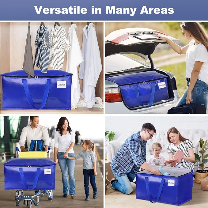 StorageRight Heavy Duty Moving Boxes-Moving Bags with Zipper, Reinforced Handles and Tag Pocket-Collapsible Moving Supplies-Totes for Storage Great for moving, Storage and Travel 93L(Blue-4 Pack)