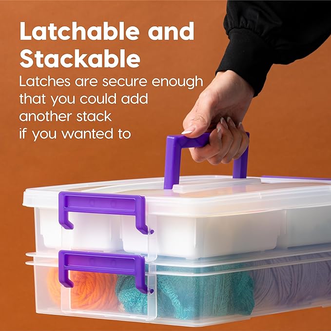 IRIS USA Storage Bins with Lids |Made in USA| 9 Qt - (1-Pack) - Clear | Built-In Handle Tote / 4 Removable Organization Trays / Plastic Containers for Crafts & Art Supplies / Interlocking Latches