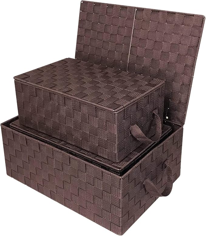Sorbus Set of 3 Storage Baskets for Organizing with Lid, Mesh Hand-Woven Design, Linen Closet Organizers and Storage, Organizer Storage Baskets for Shelves, Variety Pack Organizers and Storage