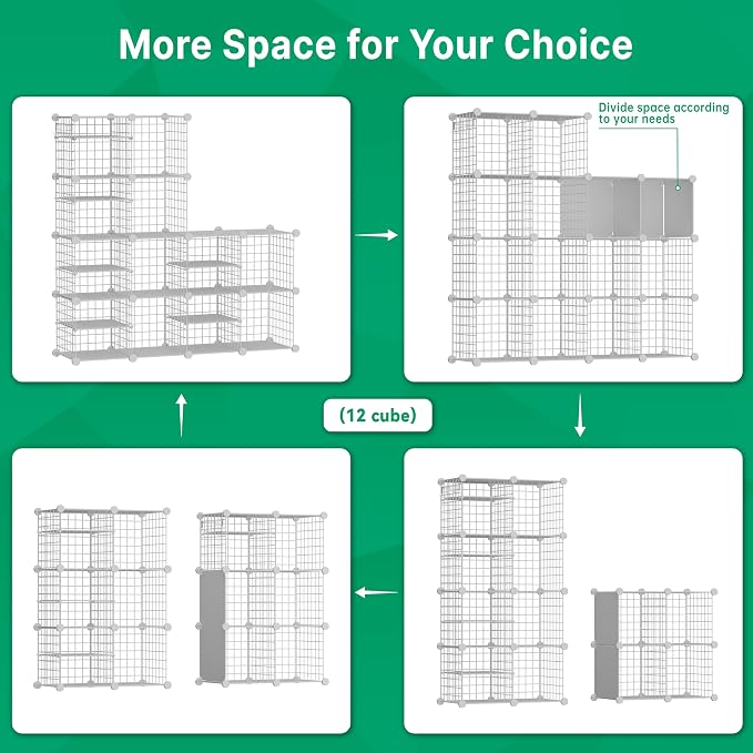 Wire Cube Storage Organizer, 12 Cubes Converted into 14 Cubes, Sturdy Metal Grids Storage Shelf Closet Shelving Units and Storage, Shelves for Bedroom LIvingroom Office