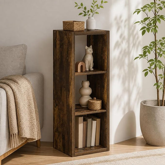 3-Cube Cubicle Bookshelf, Cube Bookcase with Open Back, Reversible Book Shelf, Cube Storage Organizer, 15 x 16 x 44, for Living Room, Home Office, Amber Pine