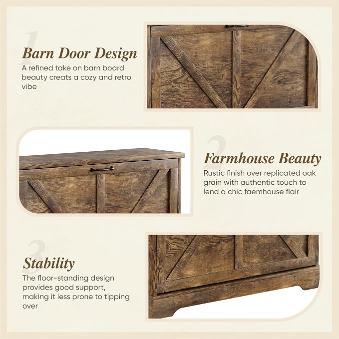 Semiocthome Farmhouse Shoe Storage Cabinet with 2 Flip Drawers, 31.5"(W) Freestanding Shoe Organizer with Barn Door and Metal Handles for Entryway, Corner Narrow Shoe Rack Cabinet - Rustic Brown