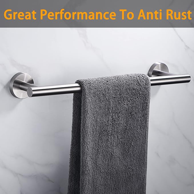 Nolimas Brushed Nickel Bath Towel Bar Single Bars Towel Rack Rod Classic Wall Mounted SUS304 Stainless Steel Bathroom Towel Holder Toilet Kitchen Towel Shelf Single Layer,18 inches
