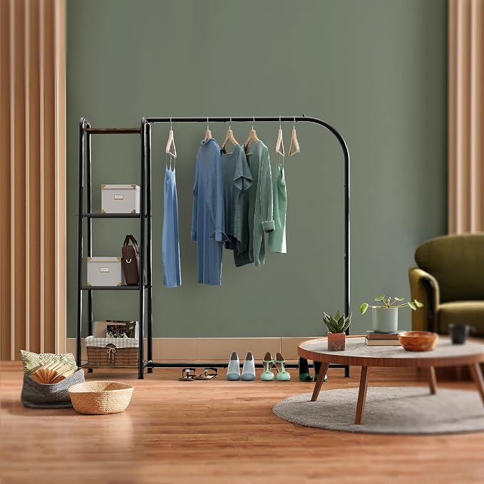 Simple Houseware Heavy Duty Clothing Garment Rack with 4 Shelves, Black | Portable Closet Organizer for Hanging Clothes