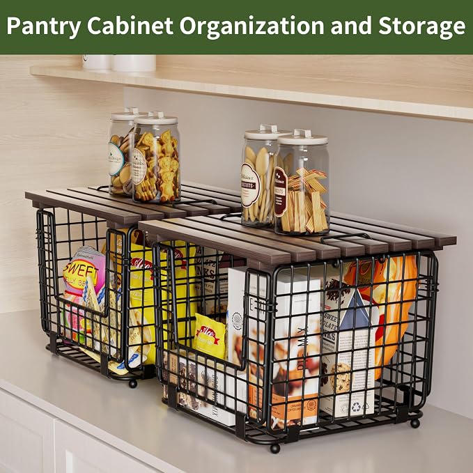 2 Pack Stackable Potato Onion Bins, Pantry Organizers and Storage | Wire Basket with Breathable Design for Garlic Fruits Vegetables Storage, Kitchen Counter Organizer