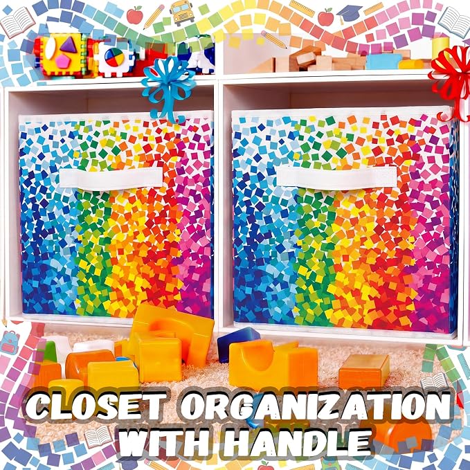 6 Pcs 11 Inch Multicolor Fabric Storage Cube Bin Woven Foldable Storage Cubes for Classroom Basket Bin Classroom Organizer with Handle Decor for Organizing Clothes, Toys, Books