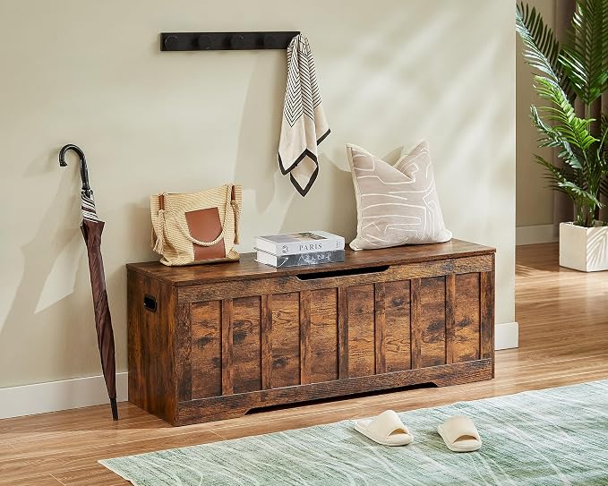 VANKILEY 51.2" Storage Chest Extra Large,Wooden Storage Bench,Rustic Brown | Chest with 2 Safety Hinges, 51.2*15.7*19.1inches, Wooden Trunk for Bedroom, Livingroom,Entryway,Easy Assembly.