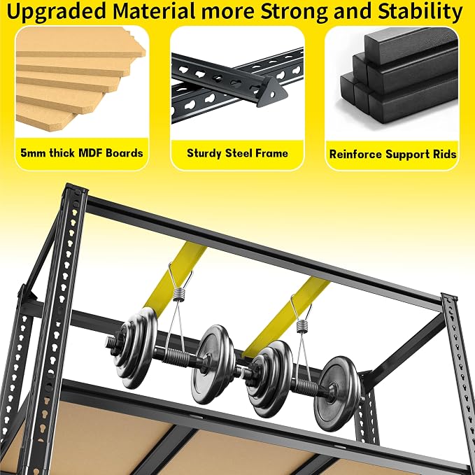 48" W Garage Shelving Heavy Duty 3080LBS Garage Storage Shelving, 5 Tier Adjustable Metal Shelving Unit Utility Rack Shelf for Warehouse, Pantry, Closet, Kitchen 72" H x 48" W x 24" D, Black,2PCS