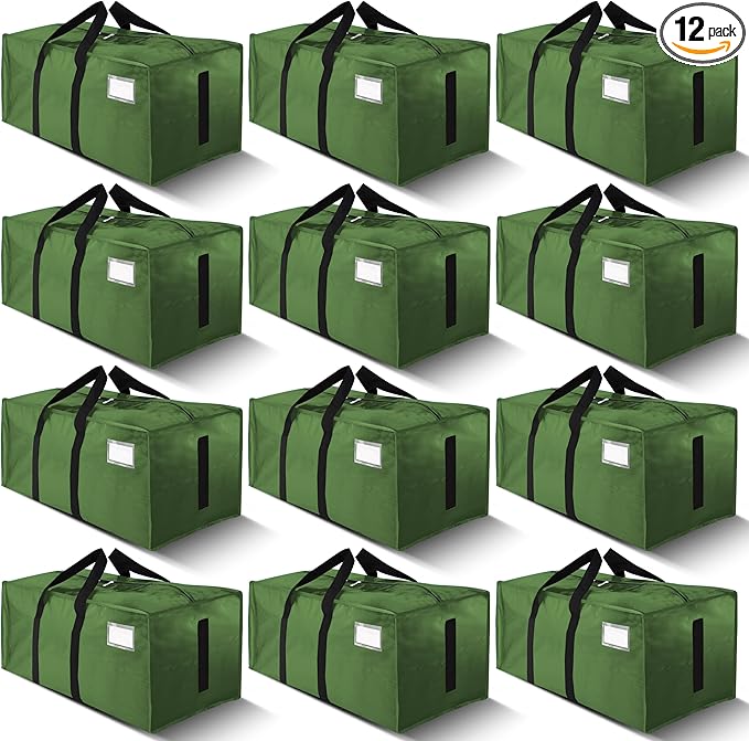 HOMESURE Supports 200lbs Heavy Duty Moving Bags - Strong Zipper & Wrap-Around Handles - Water-Resistant Storage Totes, Durable Alternative to Moving Boxes - 12 Pack - Olive Green