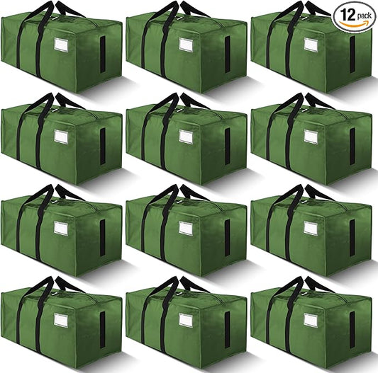 HOMESURE Supports 200lbs Heavy Duty Moving Bags - Strong Zipper & Wrap-Around Handles - Water-Resistant Storage Totes, Durable Alternative to Moving Boxes - 12 Pack - Olive Green