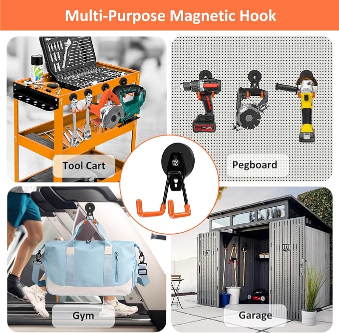 ENUODA Magnetic Hooks Heavy Duty Magnetic Tool Holder Utility Neodymium Magnet Hooks for Hanging Coat, Toolbox, Shovel, Broom, Mop, Garage, Container, Van, Cabinet, Locker, 2 Pack