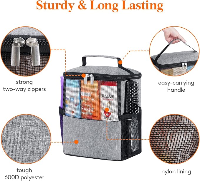 Lifewit Shower Bag Mesh Shower Caddy Portable College Dorm Room Essentials Tote Bag for Bathroom, Gym, Travel, Camping Quick Dry Hanging Shower Organizer Basket Toiletry Bag, Medium, Grey