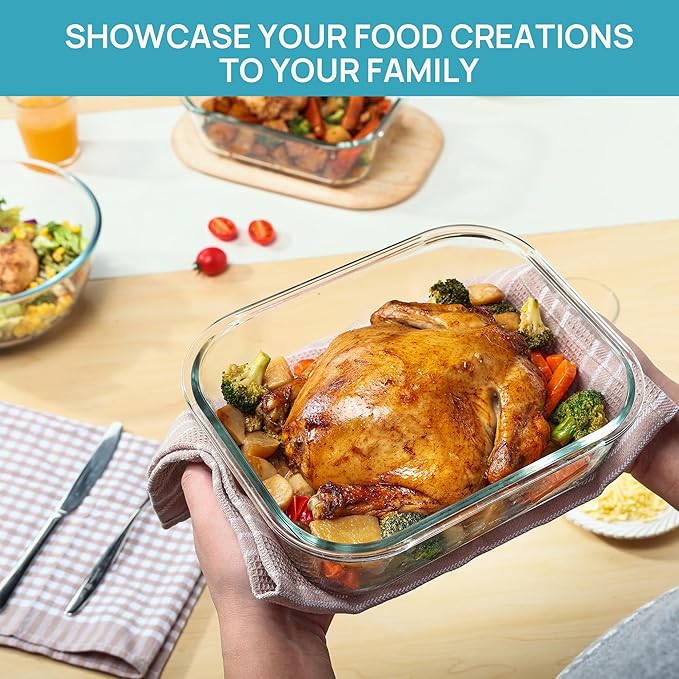 Vtopmart 2Pack 2260ml/76.4oz Extra Large Glass Storage Containers, Blue | Meal Prep Food Container Set with Snap Airtight Lids, Microwave, Oven, Freezer, Dishwasher Safe, Baking, BPA Free