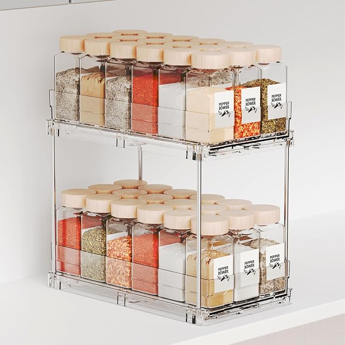 2 Tier Vertical Spice Rack Pull Out,10.4'' Deep Narrow Slide Out Spice Rack Organizer for Inside Cabinets,Kitchen,Pantry,Cupboard Seasoning,Can,Jar Organizer and Medicine Cabinet Storage