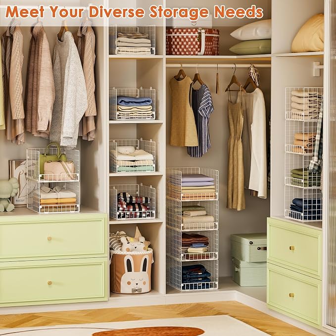 5-Tier Stackable Closet Storage Shelves, Closet Organizers and Storage Basket, Foldable & Stackable Closet Organizers for Closet System, Space-Saving Closet Shelf for Home ,White(Patent No. 30022416)