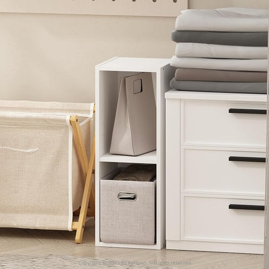 Furinno Reed 2-Tier Closet Organizers and Storage, Closet Organizer, Open Shelf Closet Storage, for Wardrobe, Bedroom, Living Room, 8-Inch Width, White
