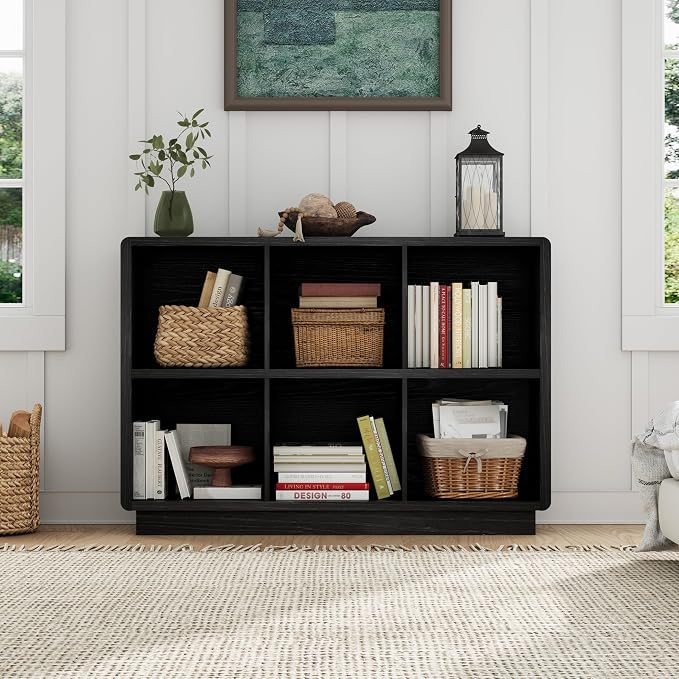 ChooChoo 6 Cube Storage Organizer, Wooden Bookcase with Storage | Cube Storage Bookshelf for Bedroom and Home Office, Black