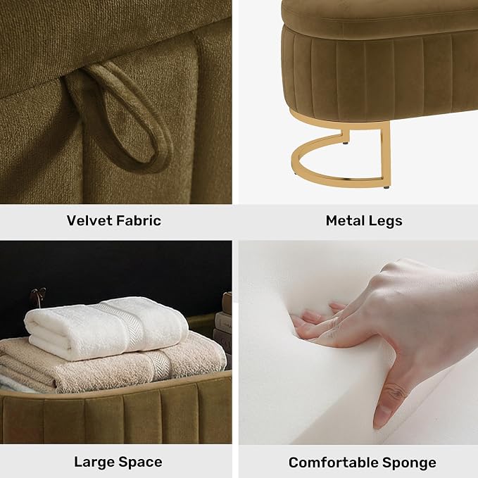 51" Velvet Storage Ottoman Bench End of Bed for Bedroom Entryway Coffee
