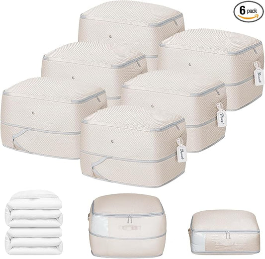 DIMJ Comforter Storage Bag 6 Pack - Blanket Storage Organizer Compression Bags, Large Capacity Ultra Space Saving Self Compression Organize for Bedding, Pillow, Duvet, Sheet Storage with Zipper Window