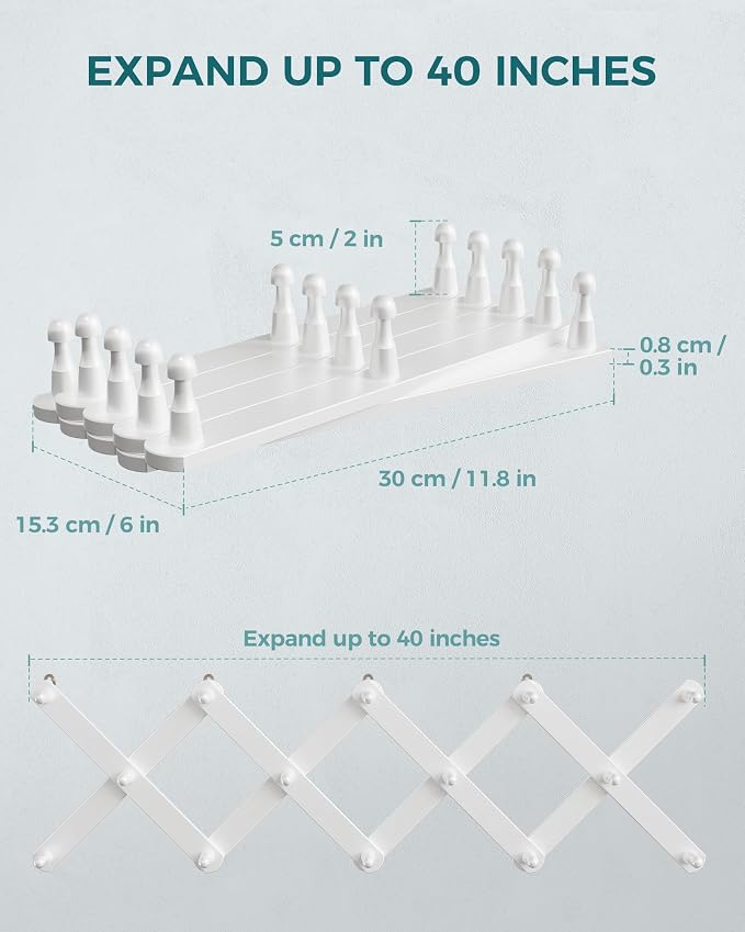OROPY Accordion Wall Hanger with 14 Pegs, Expandable Wooden Coat & Hat Rack | White Color, Hat Display Rack, X Shape Rack for Coat, Hats, Bags, Baseball Caps, Coffee Mug, Jewelry