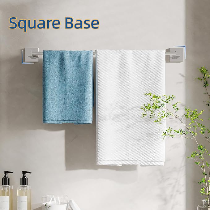 RUACQ Towel Bar 24" Towel Racks for Bathroom Wall Mounted, Chrome | One-Piece Bath Towel Holder, Total Length 26 Inch Single Towel Rod, 304 Stainless Steel Rustproof, Square Base, Heavy Duty