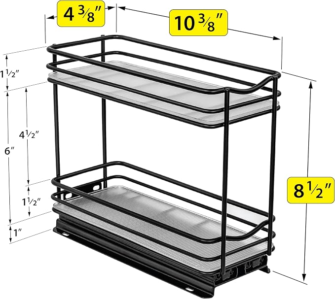 LYNK PROFESSIONAL® Pull Out Spice Organization for Cabinets - 4-3/8 inch Wide – Spice Rack for Inside Cabinets, Slide Out Spice Rack Organizer for cabinet – Pull Out Spice Rack, Sliding 2 Tier Black