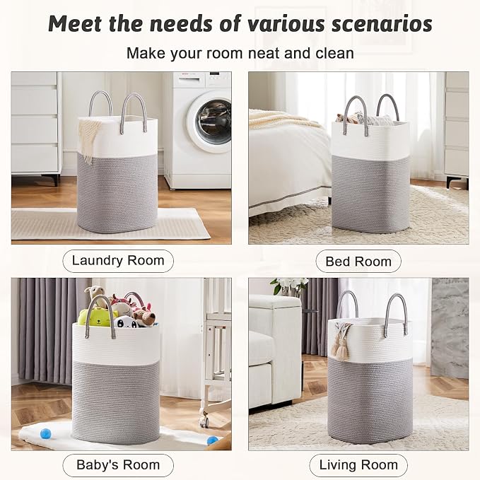 Artfeel Laundry Basket,Woven Cotton Rope Laundry Hamper,40L Versatile Storage for Dirty Clothes,Baby Toys,and Blankets in Bathroom, Nursery,and Living Room