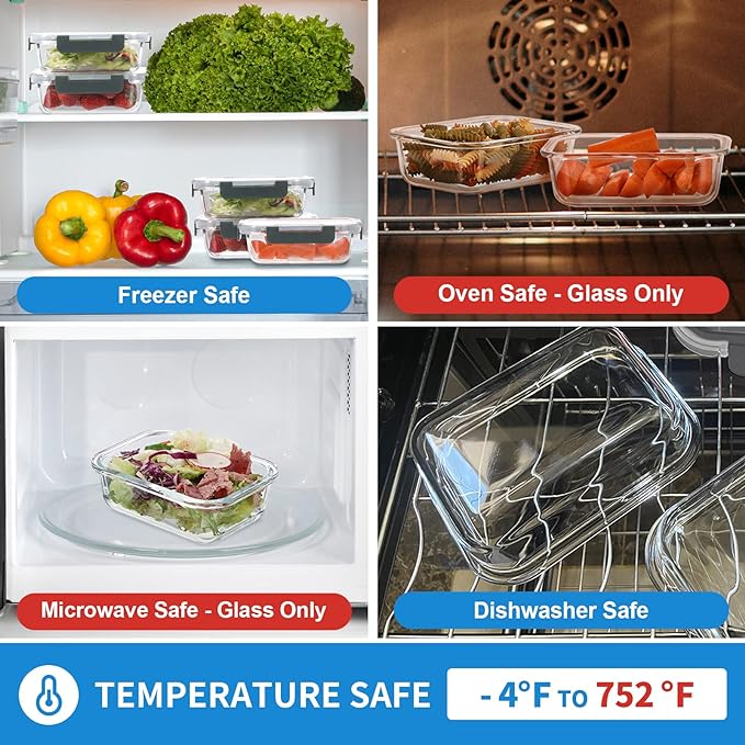 GULFLIN 24-Piece Small Glass Food Storage Containers with Lids Airtight, 1.5 Cup Meal Prep Containers Set, Microwave&Dishwasher Safe, Leak-Proof, BPA-Free, Grey