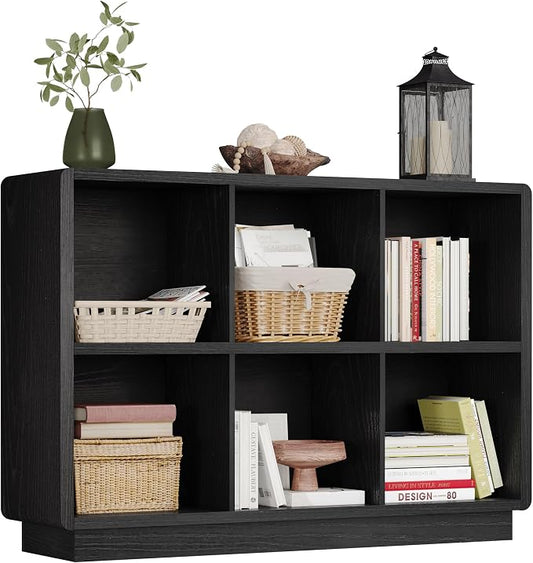 ChooChoo 6 Cube Storage Organizer, Wooden Bookcase with Storage | Cube Storage Bookshelf for Bedroom and Home Office, Black