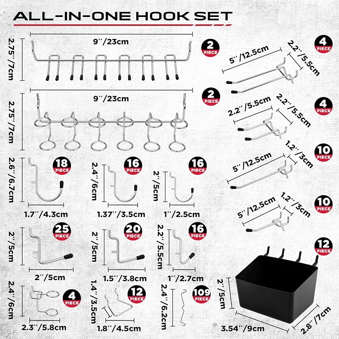 280PCS Pegboard Accessories Kit, Pegboard Hooks Assortment with Bins and Stainless Steel Peg Locks, Tool Organizer for 1/8" and 1/4" Pegboards, Garage Wall Organization, Workshop and Tool Storage