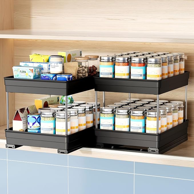 Nieifi 2 Tier Vertical Spice Rack Pull Out for Cabinet-8-1/4 inch Wide | ABS material,spice pull out organizer for cabinet,two installation methods,suitable for cabinets and countertops