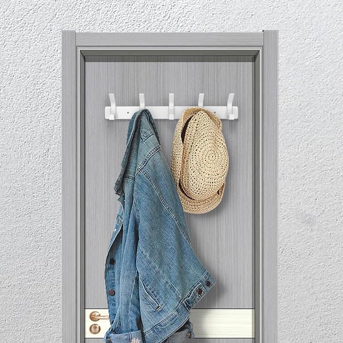 Coat Rack Wall Mounted,5 Coat Hooks for Hanging Coats,Heavy Duty Metal Double Hook Rack Hook Rail,Coat Rack with Hooks,Wall Mount Coat Hanger for Hat Towel Purse Robes,2Pack (White, 5 Hooks)