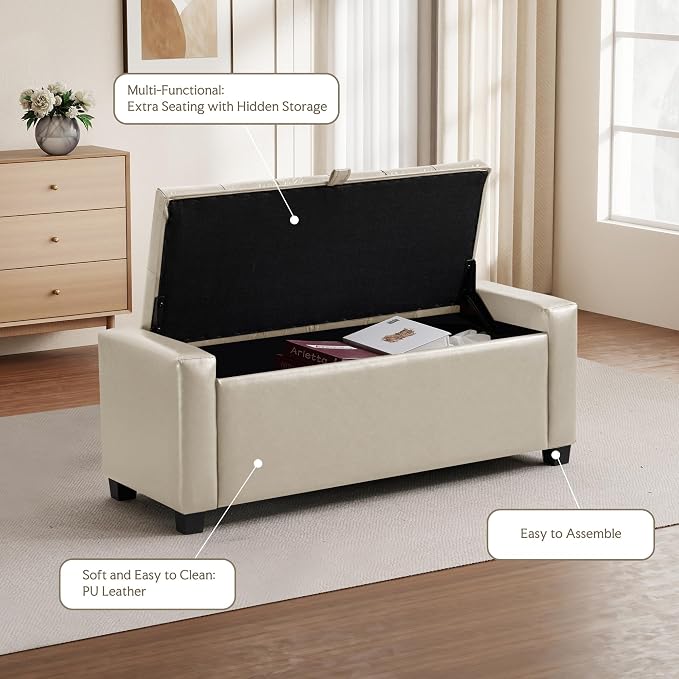 GRAINELL 42.13” Storage Ottoman Bench, Upholstered Tufted Bedroom Bench | End of Bed Storage Bench for Living Room & Entryway, 350 lb Capacity