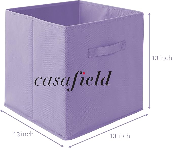 Casafield Set of 6 Collapsible Fabric Cube Storage Bins, Lavender - 13" Foldable Cloth Baskets for Shelves, Cubby Organizers & More