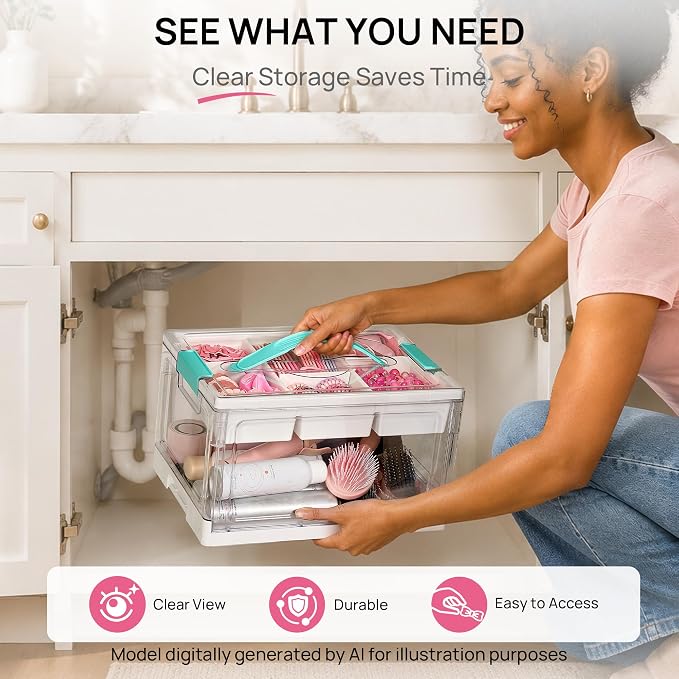 Vtopmart 24 QT Clear Plastic Craft Organizers and Storage Box with Removable Trays and Dividers (2)