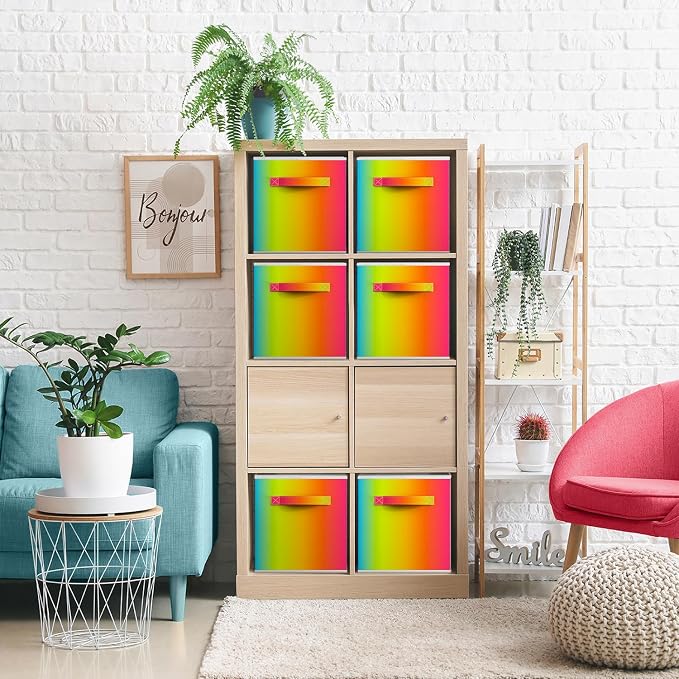 Sorbus Fabric Storage Cubes - 6 Foldable Tie Dye Storage Bins for Organizing Cubbies, Toy Box - Clothes Storage & Closet Organizer - 11 Inch Collapsible Cube Baskets for Shelves with Handle (Colorful)