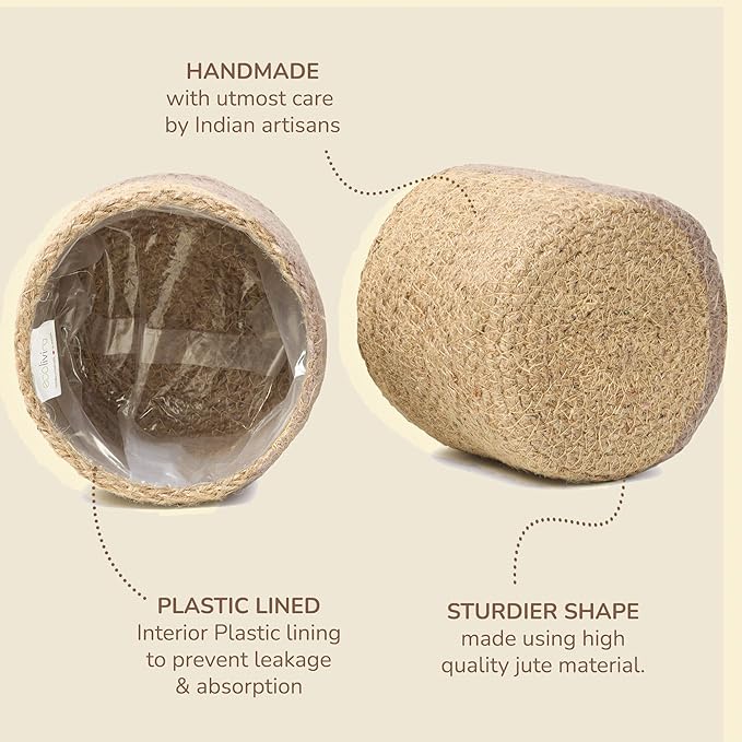 Jute Small Plant Pots Set of 3, 4.5 inches, Natural Jute | Jute Planter Basket-Woven Rope Covers for Decorating Indoor/Outdoor Succulents Multi-Purpose Storage Bins Modern Style Decor
