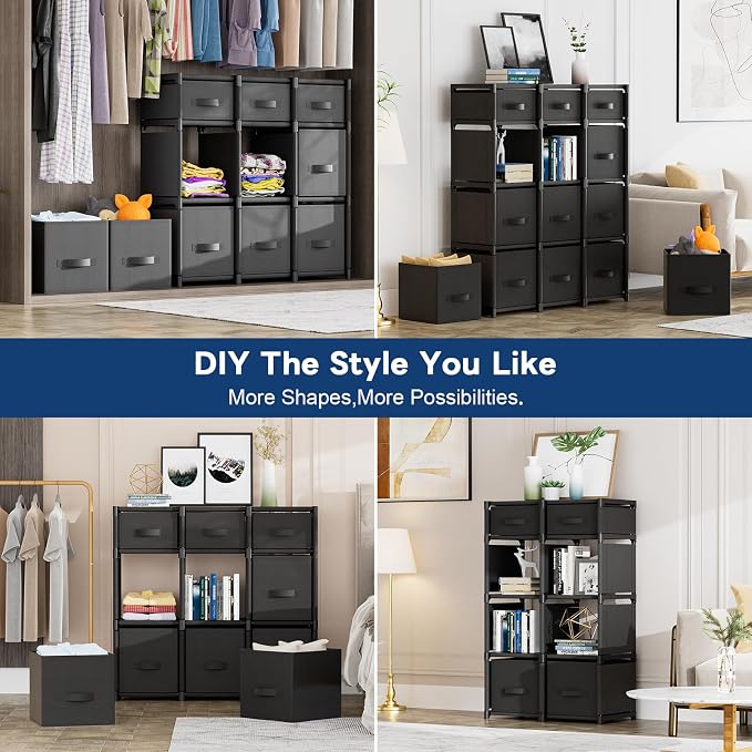 Mavivegue 9 Cube Storage Organizer, Closet Organizers and Storage, Cube Storage Shelf, Easy to Assemble with Storage Drawers, DIY Closet Cube Organizer for Living Room, Bedroom, Dorm Room-Black