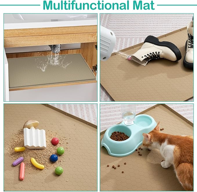 Silicone Under Sink Mat 22"x19", Waterproof Cabinet Liner, LightGrey | Shelf Liner, Cabinet Protector, Home Organizer, for Kitchen, Bathroom, Multipurpose, Leak Proof, Easy Clean, Drip Tray, Clean