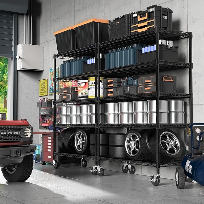 M MZG 53" W Garage Shelving 5 Tier Industrial 2200LBS Metal Shelving Units for Commercial, Basement, Pantry, Warehouse, School, Black Heavy Duty Easy Assembly 53.2" W x 23.6" D x 73.6" H
