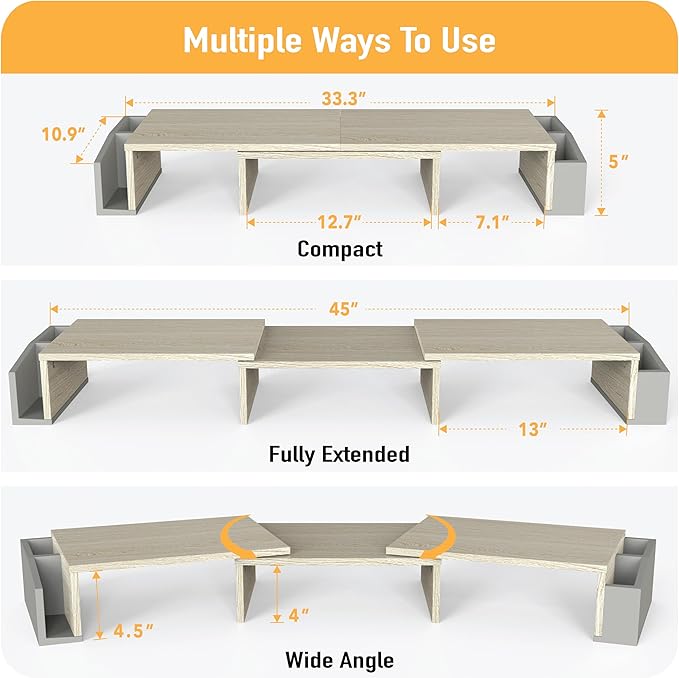 Simple Houseware Desk Dual Monitor Stand Riser with Drawer, Maple | Customizable Organizer Tray, Built-In Phone & Tablet Slot and Side Storage