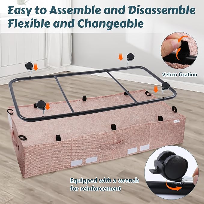 Supowin Under Bed Storage with Wheels, 2Pack Rolling Underbed Storage | 7.3 Inches Tall Under the Bed Container with Lids, Reinforced Handle, Reinforced Metal Bottom Support, 360° Rotating Wheels