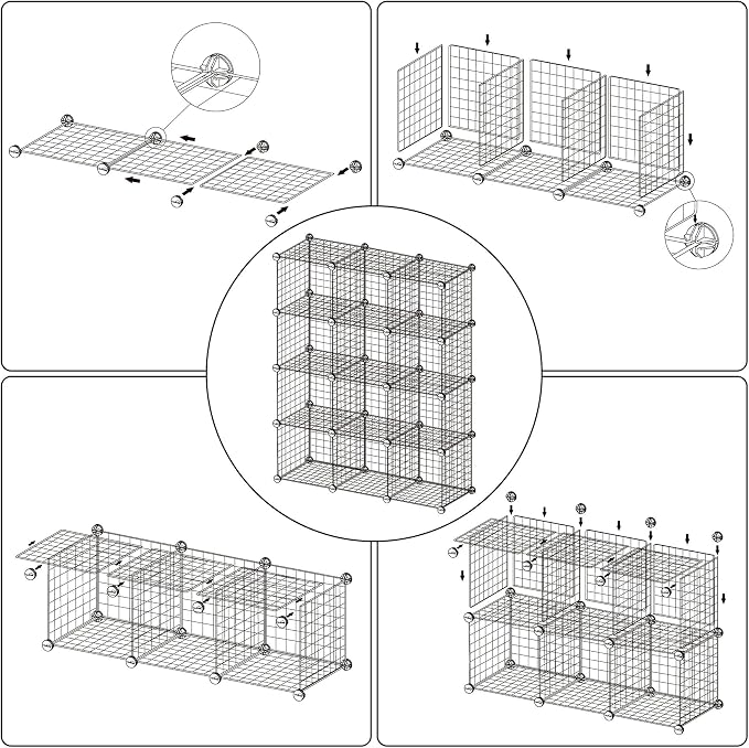 C&AHOME Wire Cube Storage, 12 - Cube Organizer Metal C Grids, Closet, Blue | Modular Shelves Units Storage Bins Shelving Bookshelf Shelf Cabinet