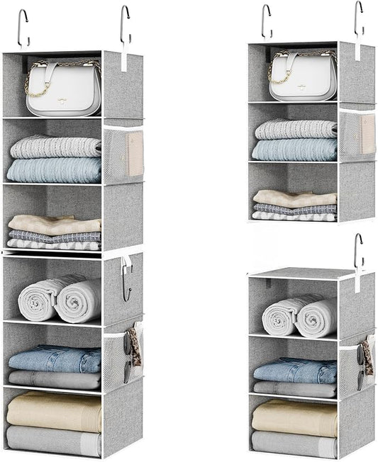 StorageWorks 6-Shelf Jumbo Closet Organizers, Two 3-Shelf Separable Hanging Shelves for Closet, 13" D x 15" W x 47 ¼"H，Gray