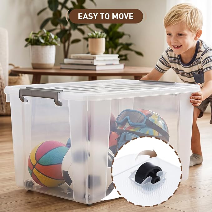Citylife 58.1 QT Plastic Storage Bins with Latching Lids Stackable Storage Containers for Organizing Large Clear Storage Box for Garage, Closet, Kitchen, 4 Packs