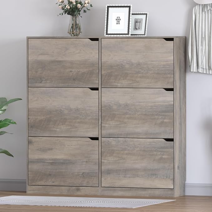 BORNOON Shoe Cabinet with 6 Flip Drawers, Slim Narrow Shoe Storage Cabinet, Freestanding Shoe Organizer for Entryway, Hallway, Foyer