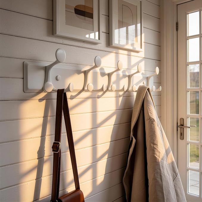 SKOLOO 15 Hooks Wall Mounted Coat Rack, 30 Inch Modern Coat Hanger for Entryway, Bathroom, Garage, Lightweight with 16 Inch Stud Spacing Design, Matte White(Pack of 2)